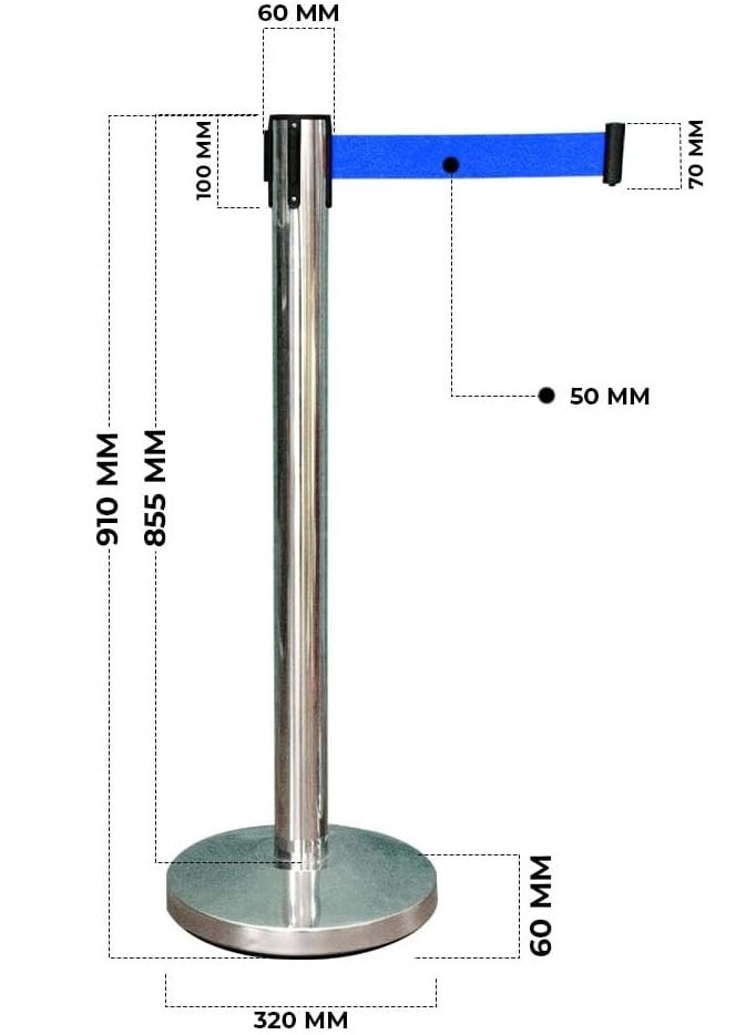 Berrylook Berry Durable Stainless Steel Queue Barrier | 2m Blue Nylon Belt | Safety Standard Compliant  - Image 3
