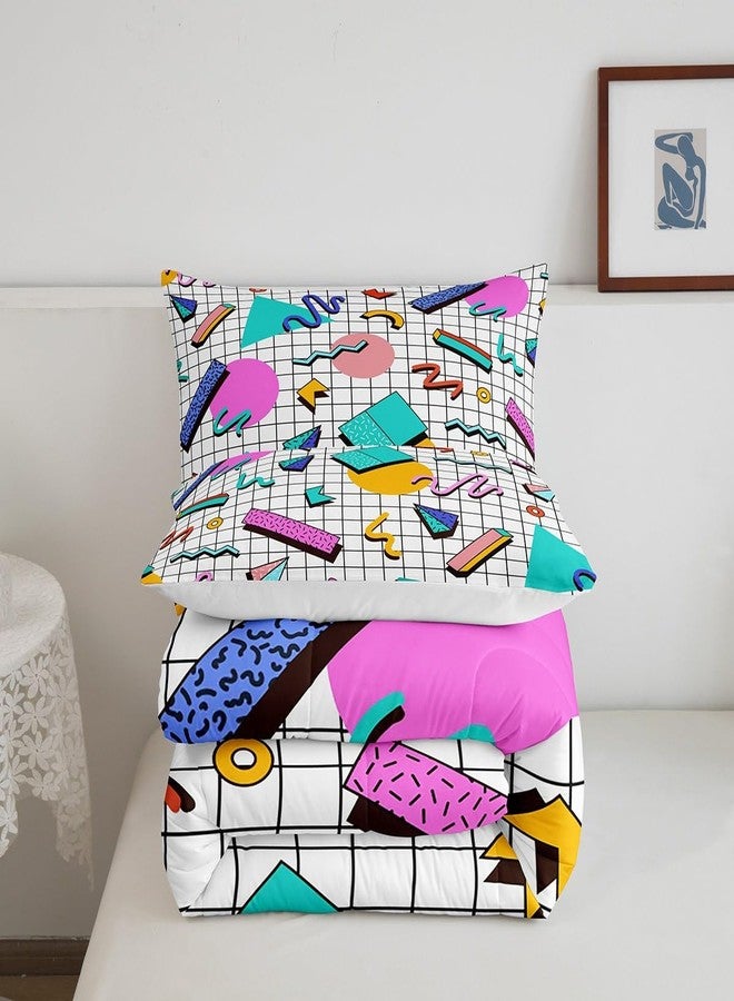 Man Fei Manfei Memphis Comforter Set Twin Size, Retro 80s or 90s Geometric Fashion Style Quilt Set with 1 Pillowcase, Vintage Hip Hop Bedding Set 2pcs for Kids Boy Girls Lightweight Duvet Insert - Image 5
