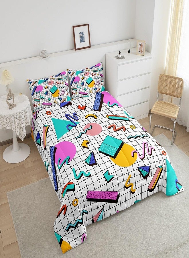 Man Fei Manfei Memphis Comforter Set Twin Size, Retro 80s or 90s Geometric Fashion Style Quilt Set with 1 Pillowcase, Vintage Hip Hop Bedding Set 2pcs for Kids Boy Girls Lightweight Duvet Insert - Image 3