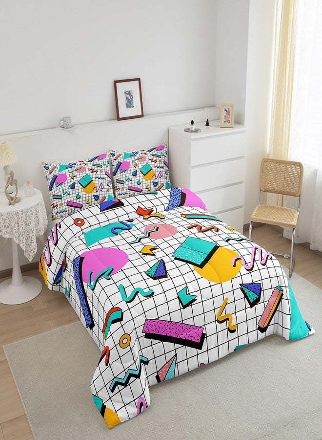 Man Fei Manfei Memphis Comforter Set Twin Size, Retro 80s or 90s Geometric Fashion Style Quilt Set with 1 Pillowcase, Vintage Hip Hop Bedding Set 2pcs for Kids Boy Girls Lightweight Duvet Insert - Image 2