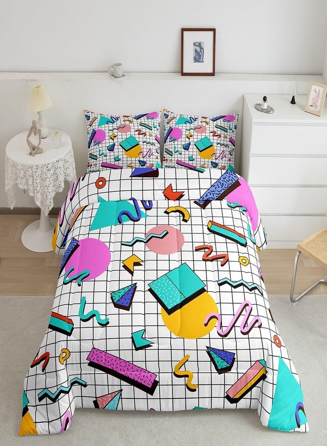 Man Fei Manfei Memphis Comforter Set Twin Size, Retro 80s or 90s Geometric Fashion Style Quilt Set with 1 Pillowcase, Vintage Hip Hop Bedding Set 2pcs for Kids Boy Girls Lightweight Duvet Insert - Image 1