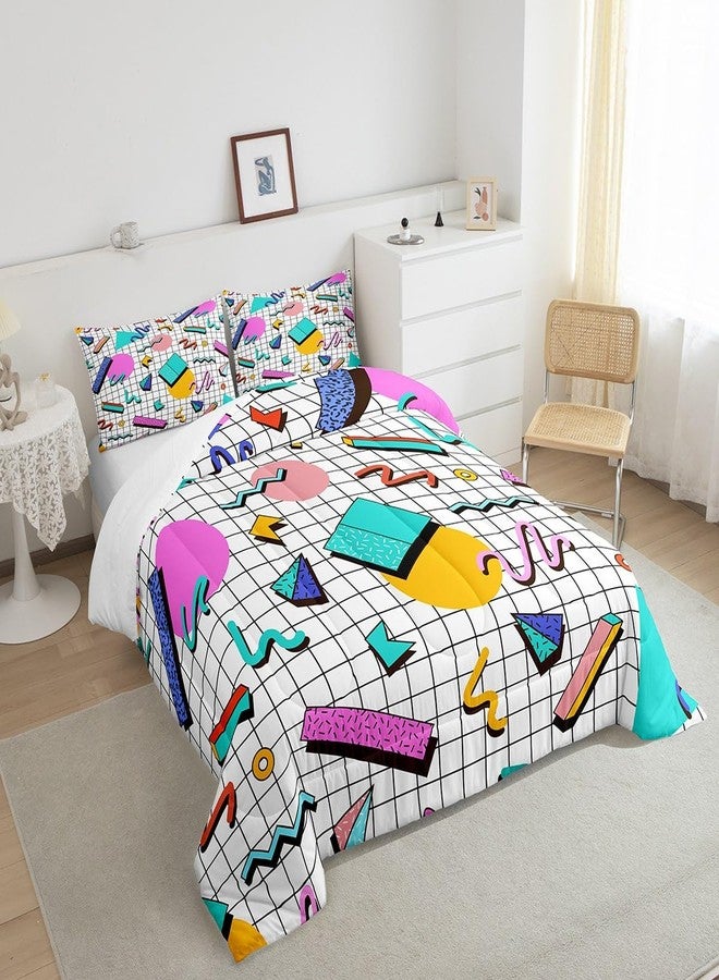 Man Fei Manfei Memphis Comforter Set Twin Size, Retro 80s or 90s Geometric Fashion Style Quilt Set with 1 Pillowcase, Vintage Hip Hop Bedding Set 2pcs for Kids Boy Girls Lightweight Duvet Insert - Image 4