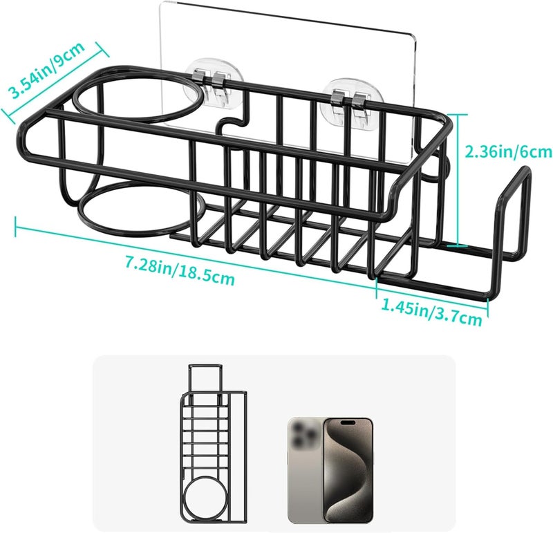 HapiRm 4 in 1 Adhesive Sponge Holder Sink Caddy, SUS304 Stainless Steel Brush Holder + Dish Cloth Hanger + Soap Rack + Sink Stopper Rack, No Drill Kitchen Sponge Caddy - Black - Image 4