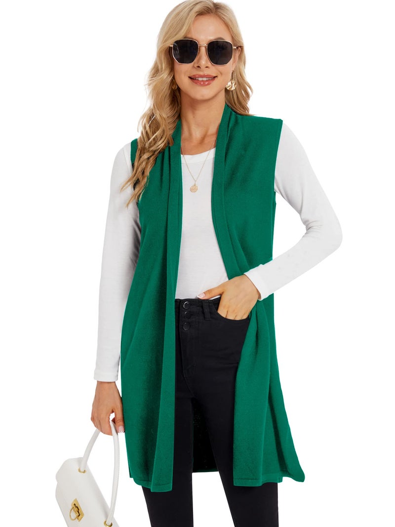 Moss Rose Womens Long Vests Sleeveless Draped Lightweight Open Front Cardigan Vest Green 2XL - Image 4