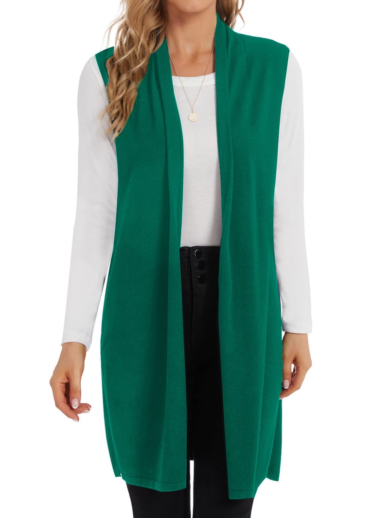 Moss Rose Womens Long Vests Sleeveless Draped Lightweight Open Front Cardigan Vest Green 2XL - Image 1