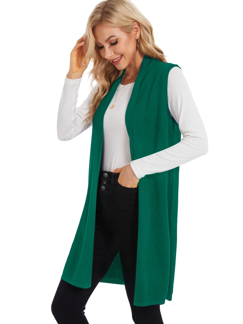 Moss Rose Womens Long Vests Sleeveless Draped Lightweight Open Front Cardigan Vest Green 2XL - Image 3