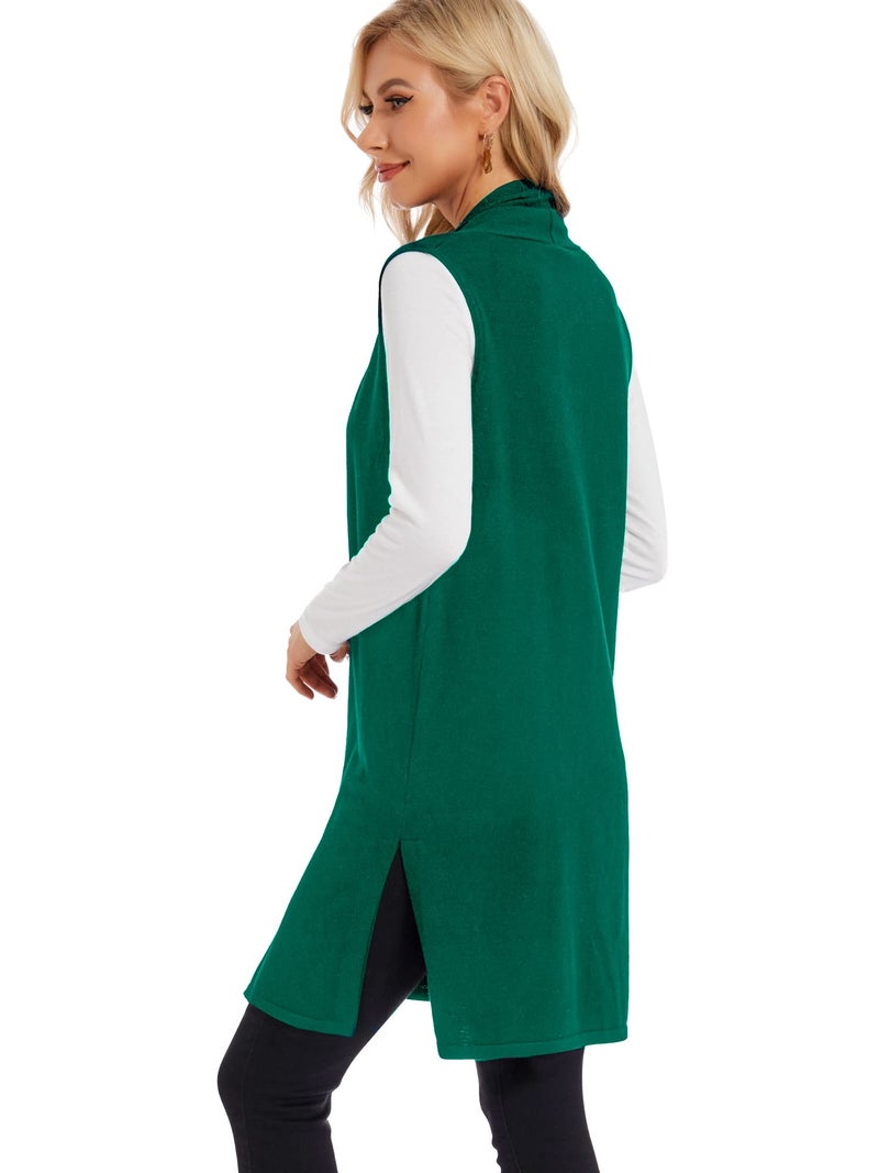Moss Rose Womens Long Vests Sleeveless Draped Lightweight Open Front Cardigan Vest Green 2XL - Image 2