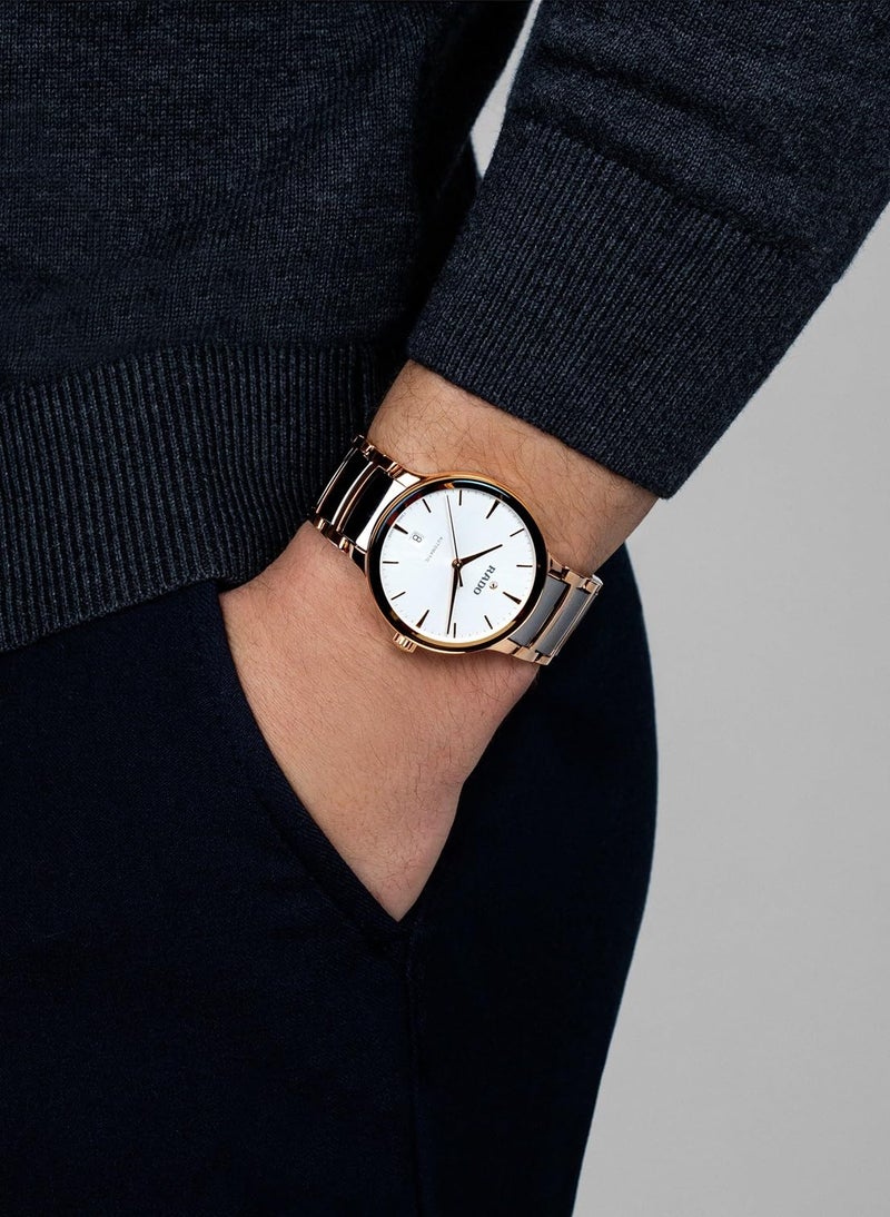 Rado Centrix Automatic White Dial, Date Display at 6 o'clock Rose Gold and Silver Bracelet, Swiss Automatic Movement - Image 3