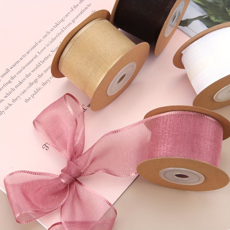 Pink 10 Yards Transparent Polyester Edge Ribbon For Fresh Flower Bouquet Cake Packaging Bow Decoration Holiday Wedding Valentine Party - Image 4