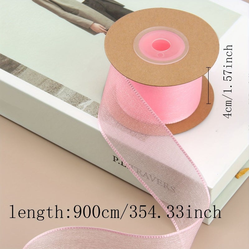 Pink 10 Yards Transparent Polyester Edge Ribbon For Fresh Flower Bouquet Cake Packaging Bow Decoration Holiday Wedding Valentine Party - Image 3
