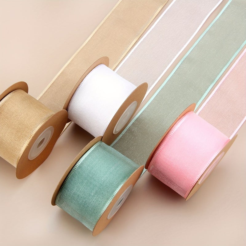 Pink 10 Yards Transparent Polyester Edge Ribbon For Fresh Flower Bouquet Cake Packaging Bow Decoration Holiday Wedding Valentine Party - Image 5