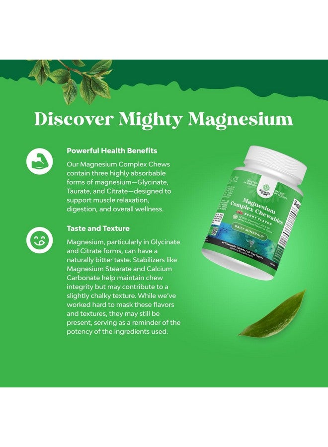 Natures Craft Sugar Free Magnesium Glycinate Chewable - Chewable Magnesium for Adults & Kids with Glycinate Taurate & Citrate Complex Plus Vitamins D3 B6 & C - Vegetarian Non-GMO & No Artificial Flavors (90 Day) - Image 2
