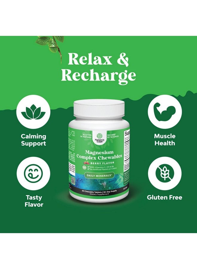 Natures Craft Sugar Free Magnesium Glycinate Chewable - Chewable Magnesium for Adults & Kids with Glycinate Taurate & Citrate Complex Plus Vitamins D3 B6 & C - Vegetarian Non-GMO & No Artificial Flavors (90 Day) - Image 4