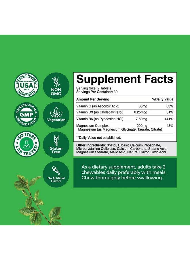 Natures Craft Sugar Free Magnesium Glycinate Chewable - Chewable Magnesium for Adults & Kids with Glycinate Taurate & Citrate Complex Plus Vitamins D3 B6 & C - Vegetarian Non-GMO & No Artificial Flavors (90 Day) - Image 3