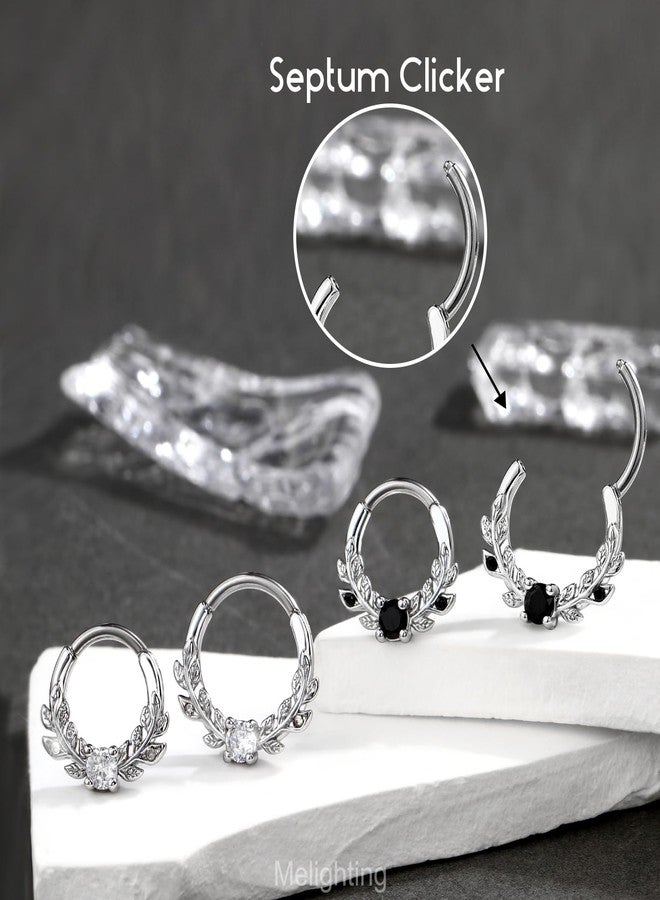 Melighting 16G Vine Septum Ring Septum Jewelry Black CZ Stainless Steel 316L 8mm Cartilage Earring Daith Piercing Jewelry For Women Septum Clicker For Men - Image 4