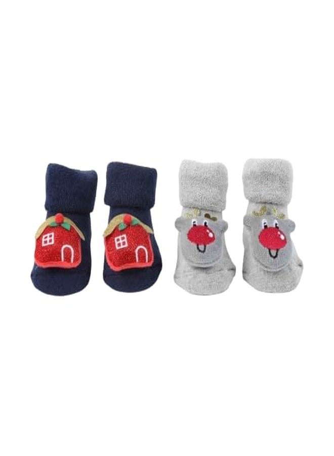 Kicks & Crawl Baby Boys & Baby Girls Anti-skid/slip Festive cheer 3D socks (Pack of 2) - Image 1