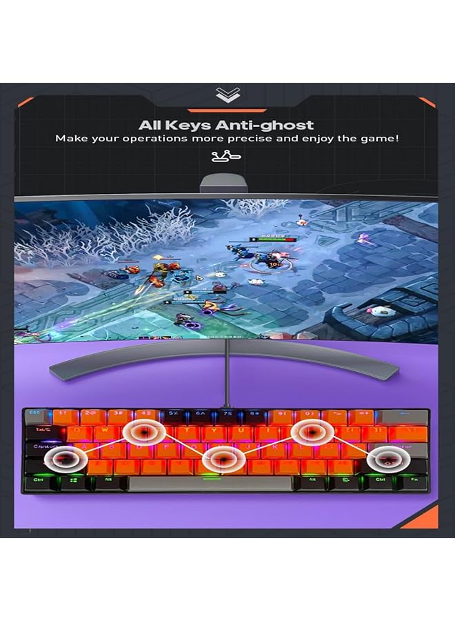 61 Keys Rgb Gaming Keyboard 60% Mini Wired Waterproof With Anti Ghosting Keyboard And Three Color Keycaps With Red Switch For Gamers(Orange Black And Dark Gray) - Image 3