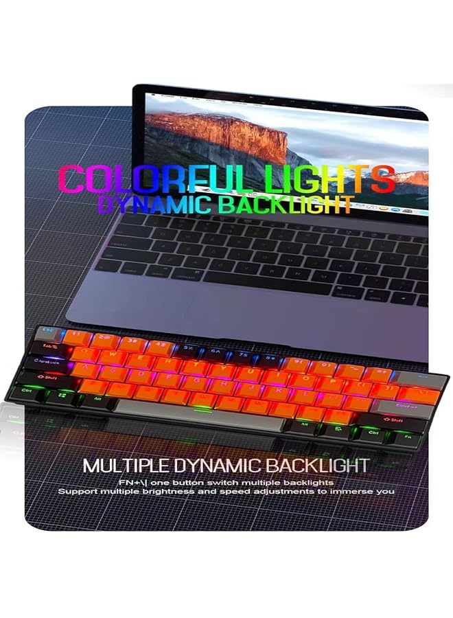 61 Keys Rgb Gaming Keyboard 60% Mini Wired Waterproof With Anti Ghosting Keyboard And Three Color Keycaps With Red Switch For Gamers(Orange Black And Dark Gray) - Image 2