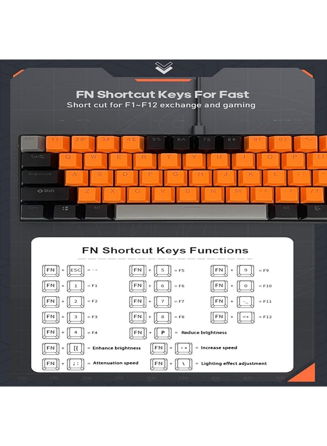 61 Keys Rgb Gaming Keyboard 60% Mini Wired Waterproof With Anti Ghosting Keyboard And Three Color Keycaps With Red Switch For Gamers(Orange Black And Dark Gray) - Image 4