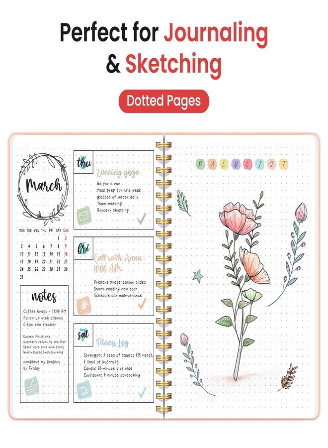 Taja Dotted Spiral Journal Notebook for Women & Men, 140 Pages, Bullet Dotted Notebook for Journaling & Note Taking, Journals for Writing, A5(6"x8") - Pink - Image 3