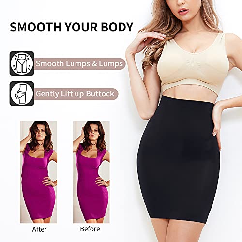 MISS MOLY Seamless Half Slips for Women Under Dress High Waist Shapewear Dresses Tummy Control Half Skirts Black Medium - Image 2
