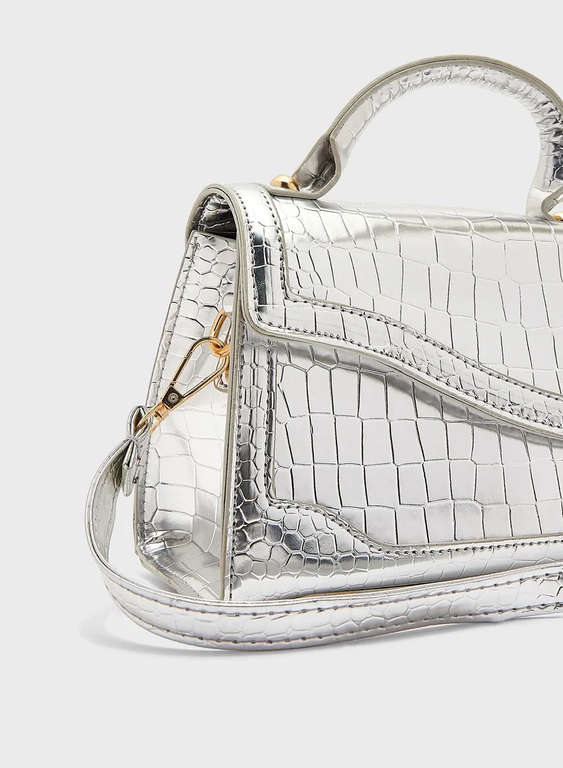 Ginger Metallic Croc Effect Satchel Bag