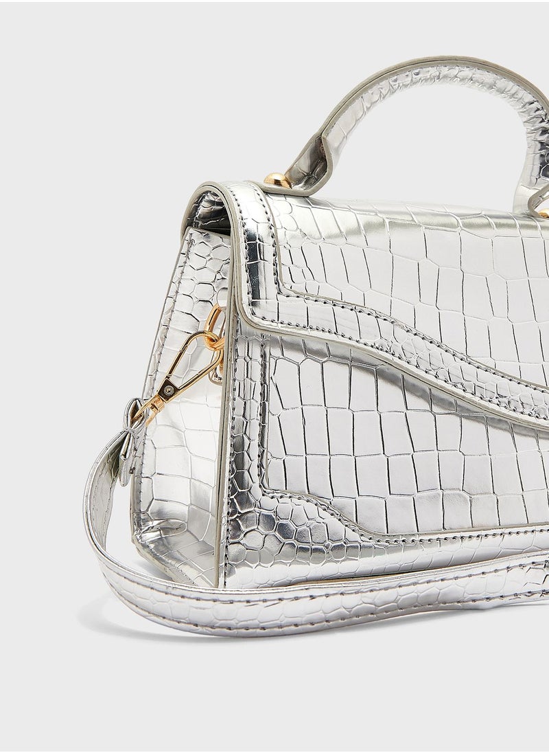 Ginger - Metallic Croc Effect Satchel Bag - Image 1