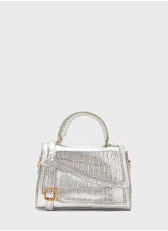 Metallic Croc Effect Satchel Bag