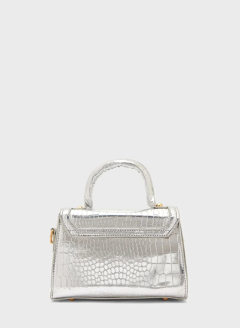 Ginger Metallic Croc Effect Satchel Bag