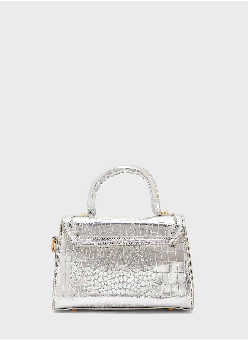 Ginger - Metallic Croc Effect Satchel Bag - Image 1