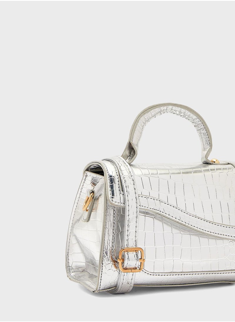 Ginger - Metallic Croc Effect Satchel Bag - Image 1