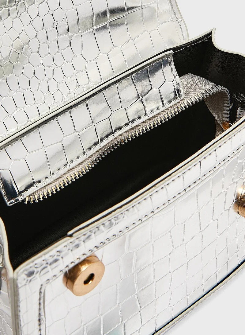 Ginger Metallic Croc Effect Satchel Bag
