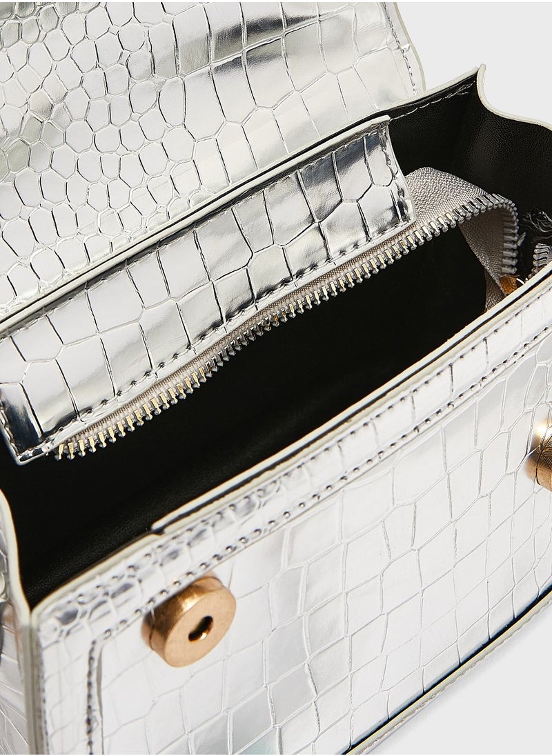 Ginger - Metallic Croc Effect Satchel Bag - Image 1