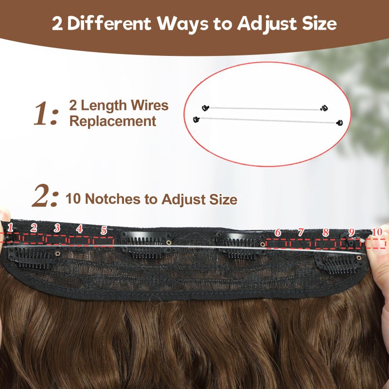 BUPPLER Halo Hair Extensions 20 Inch Invisible Wire Hair Extensions Adjustable Long Wavy Hairpiece Synthetic Upgrade 4 Secure Clips in Hairpieces 20 Inch,Medium Brown - Image 5