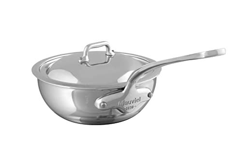 Mauviel MCook 5Ply Polished Stainless Steel Chef Pan With Lid And Cast Stainless Steel Handle 34qt Made In France