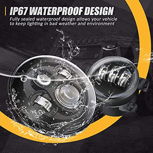NUVISION LIGHTING NVL-HL-001 7 Inches LED Projector Headlight High Low Beam + NVL-FL-001 4 Inches LED Fog Lights With Halo Ring Compatible with 2007-2018 Jeep Wrangler JK DOT Approved - Image 4