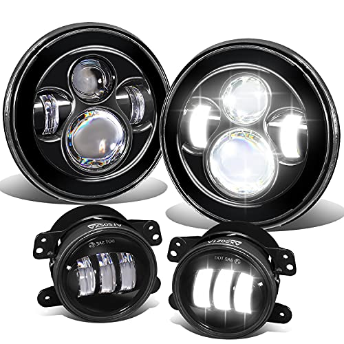 NUVISION LIGHTING NVL-HL-001 7 Inches LED Projector Headlight High Low Beam + NVL-FL-001 4 Inches LED Fog Lights With Halo Ring Compatible with 2007-2018 Jeep Wrangler JK DOT Approved - Image 2