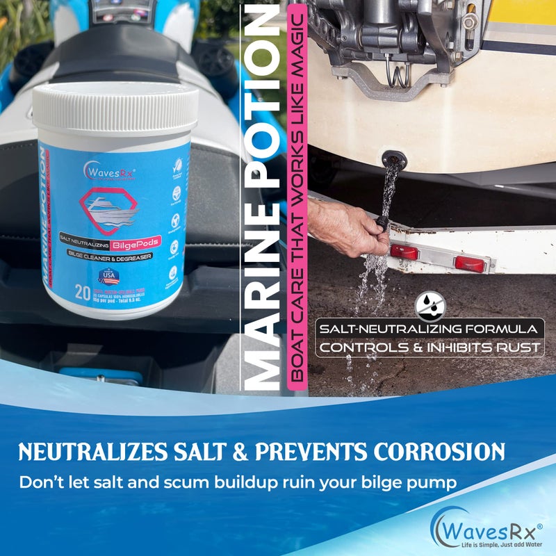 WAVESRX Salt Neutralizing BilgePods Drop & Go Bilge Cleaner & Marine Degreaser for Boats & Jet Skis l Water-Activated Boat Bilge Cleaner Removes Salt, Sludge & Deposits to Prevent Corrosion - Image 4