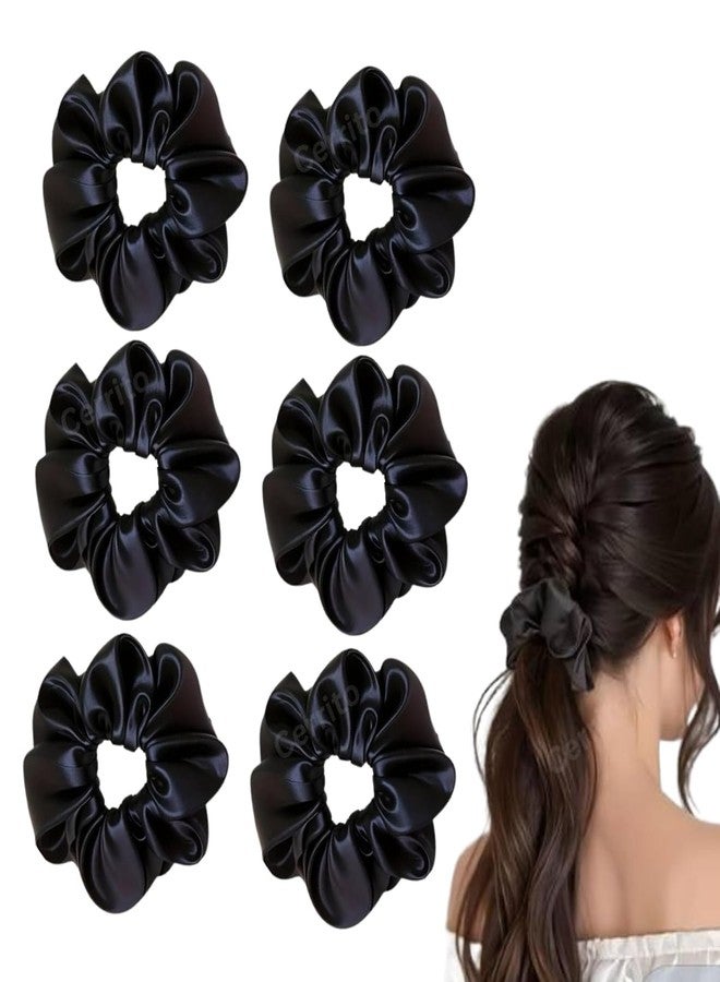 Cerrito Satin Silk Hair Scrunchies for Women & Girls - Soft Elastic Hair Ties for Ponytail, Bun & Daily Styling, No Damage Hair Bands, Premium Hair Accessories Pack, Birthday Gift (Black 6 Pcs) - Image 1