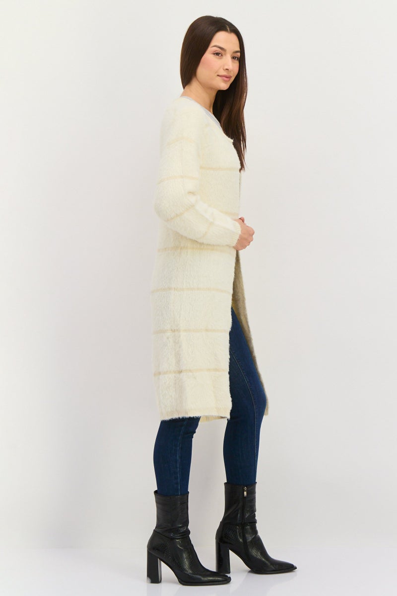 Sage The Label Women Textured Open Front Cardigan, Off White  - Image 3