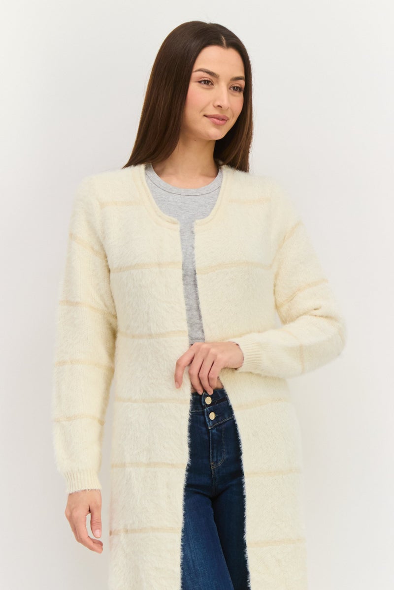 Sage The Label Women Textured Open Front Cardigan, Off White  - Image 4