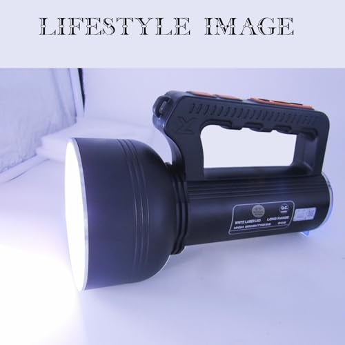 RENMAX LED Flashlight High Brightness 350W 1.5Km Range High/Low/Blinker & Tail Light (White/Red-Blue Blinker) Waterproof Dual Battery Rechargeable Torch Metal Body Black -1Pc - Image 5