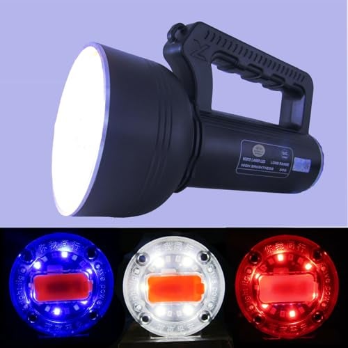 RENMAX LED Flashlight High Brightness 350W 1.5Km Range High/Low/Blinker & Tail Light (White/Red-Blue Blinker) Waterproof Dual Battery Rechargeable Torch Metal Body Black -1Pc - Image 4
