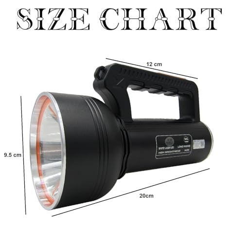 RENMAX LED Flashlight High Brightness 350W 1.5Km Range High/Low/Blinker & Tail Light (White/Red-Blue Blinker) Waterproof Dual Battery Rechargeable Torch Metal Body Black -1Pc - Image 3