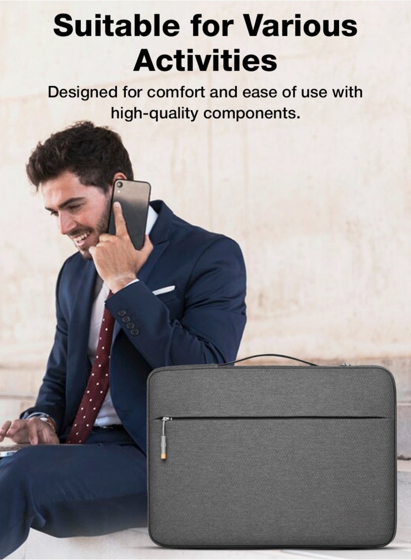 جلاسولوجي Glassology 15.6 Slim Laptop Sleeve Bag with Handle Grey Water Resistant, Shockproof Padding, Zipper Closure, Lightweight & Travel-Friendly - Image 3