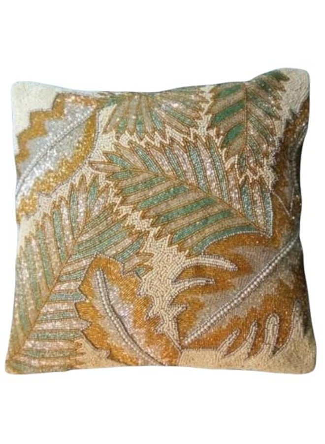 ADITYA IMPEX ADITYA IMPEX : Printed 100% Beaded Cushion Covers Cushion Case Pillowcases Green Leaf 16x16 Inches (40x40 cms) Throw Pillow Sham Floral Cushion Covers for Sofa Couch Bed Chair Pack of 1 - Image 1