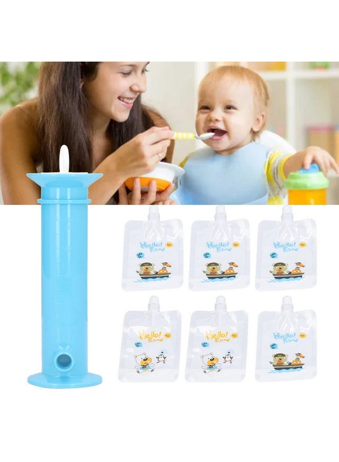 Sorandy Baby Food Maker Fruit Squeezer Puree Filler Reusable Pure Color Pouches Safe BPA Pouch Filling with 6 Pouches for Homemade Semi Solid Food for Babies Infants Toddlers (Blue) - Image 4