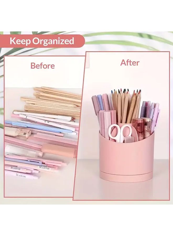 Beige 360 Rotating Desk Organizer With 7 Compartments Compact Durable Storage Box - Image 2