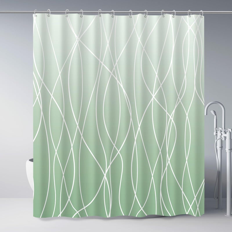 Punkray Ombre Green Striped Fabric Shower Curtain for Bathroom with 12 Hooks  Shower Curtains for Bathroom  Waterproof Bath Accessories Hotel Style - Machine Washable 72 X 72 - Image 1