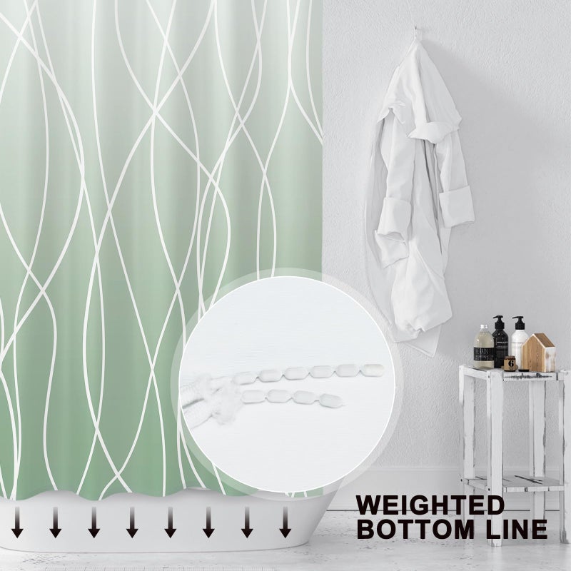 Punkray Ombre Green Striped Fabric Shower Curtain for Bathroom with 12 Hooks  Shower Curtains for Bathroom  Waterproof Bath Accessories Hotel Style - Machine Washable 72 X 72 - Image 2